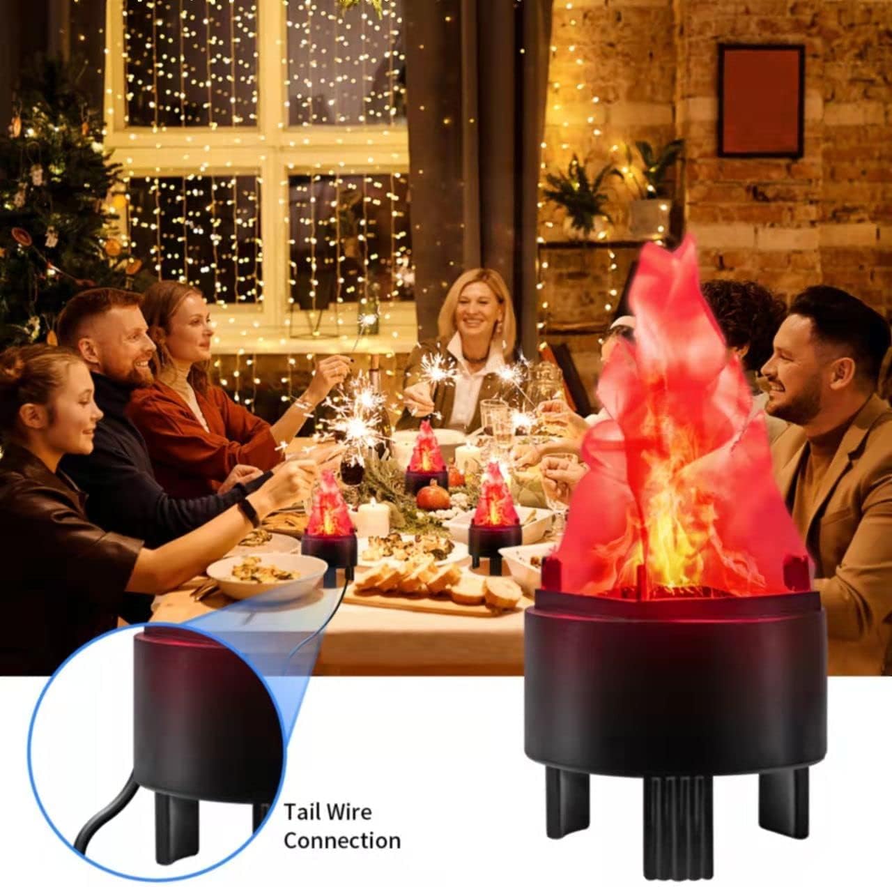TOPCHANCES 3D LED Fake Fire Flame110v Effect Fake Campfire Decoration, Artificial Flame Effect Light Electronic Fire Fake Flame