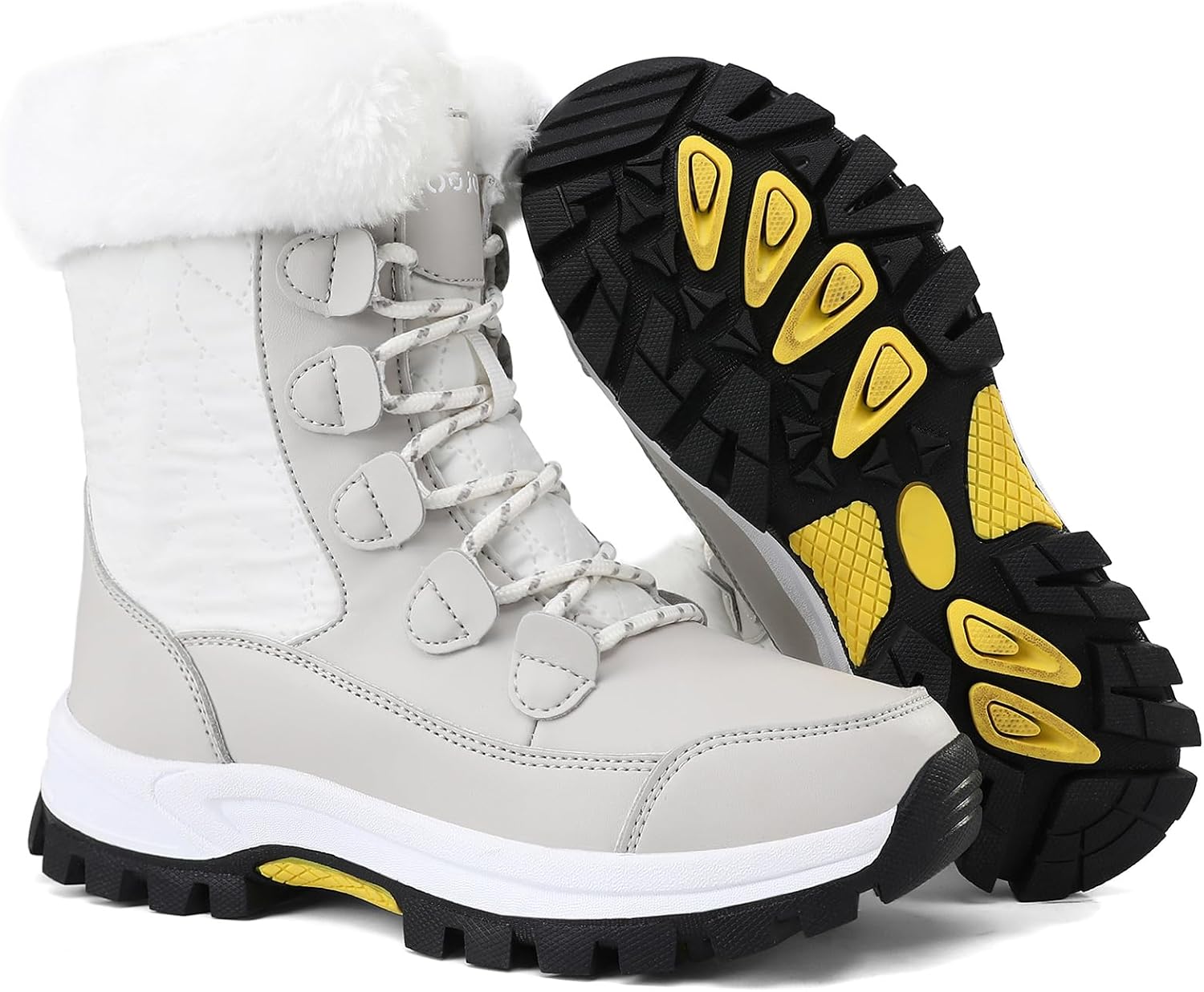 COOJOY Womens Waterproof Winter Snow Boots Warm Shoes Furry Mid Calf Lightweight Walking Hiking Booties
