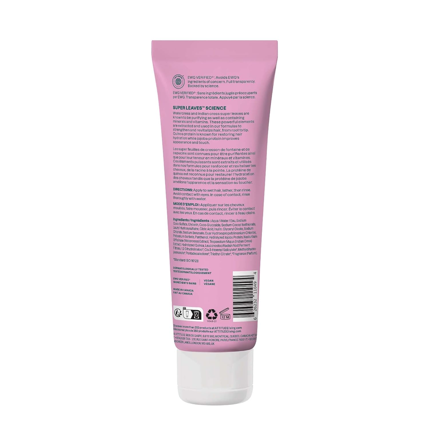 ATTITUDE Clarifying Hair Shampoo, EWG Verified, Restores Shine, Naturally Derived Ingredients, Vegan and Plant Based, Lemon Leaves and White Tea, 16 Fl Oz