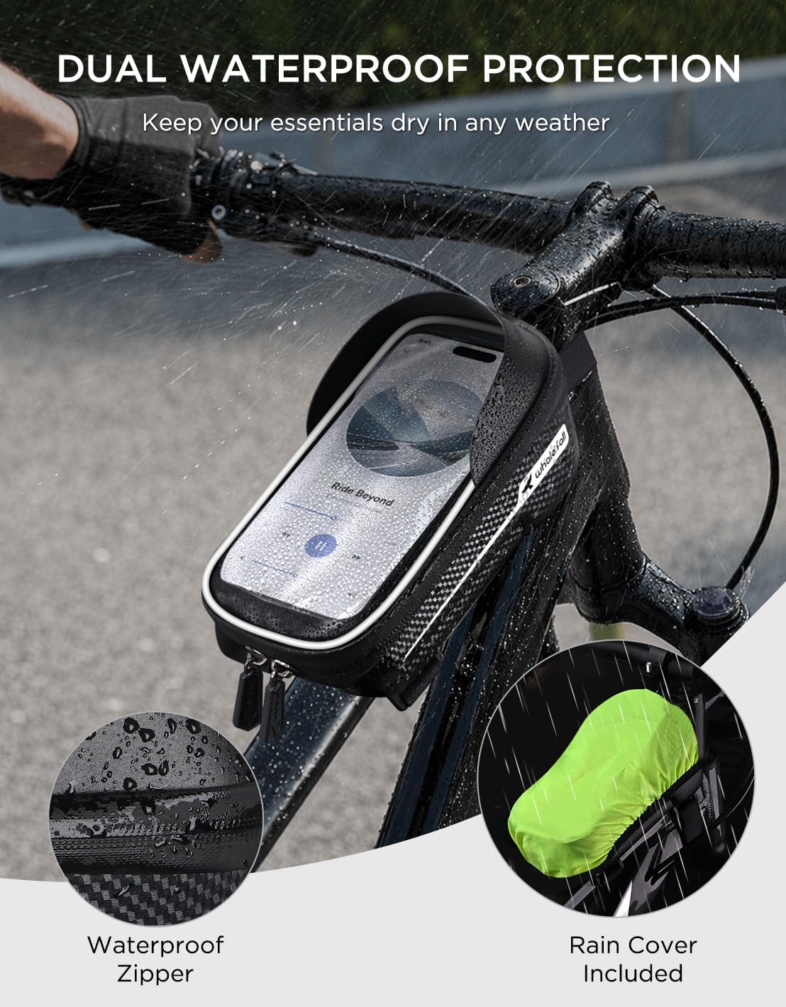 whale fall Bike Frame Bag Waterproof, 3D EVA Hard Shell, Bike Phone Holder