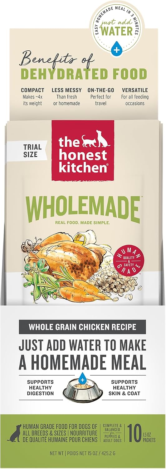 The Honest Kitchen Human Grade Wholemade™ Dehydrated Whole Grain Dog Food – Complete Meal or Dog Food Topper – Turkey 4 lb (Makes 16 lbs)