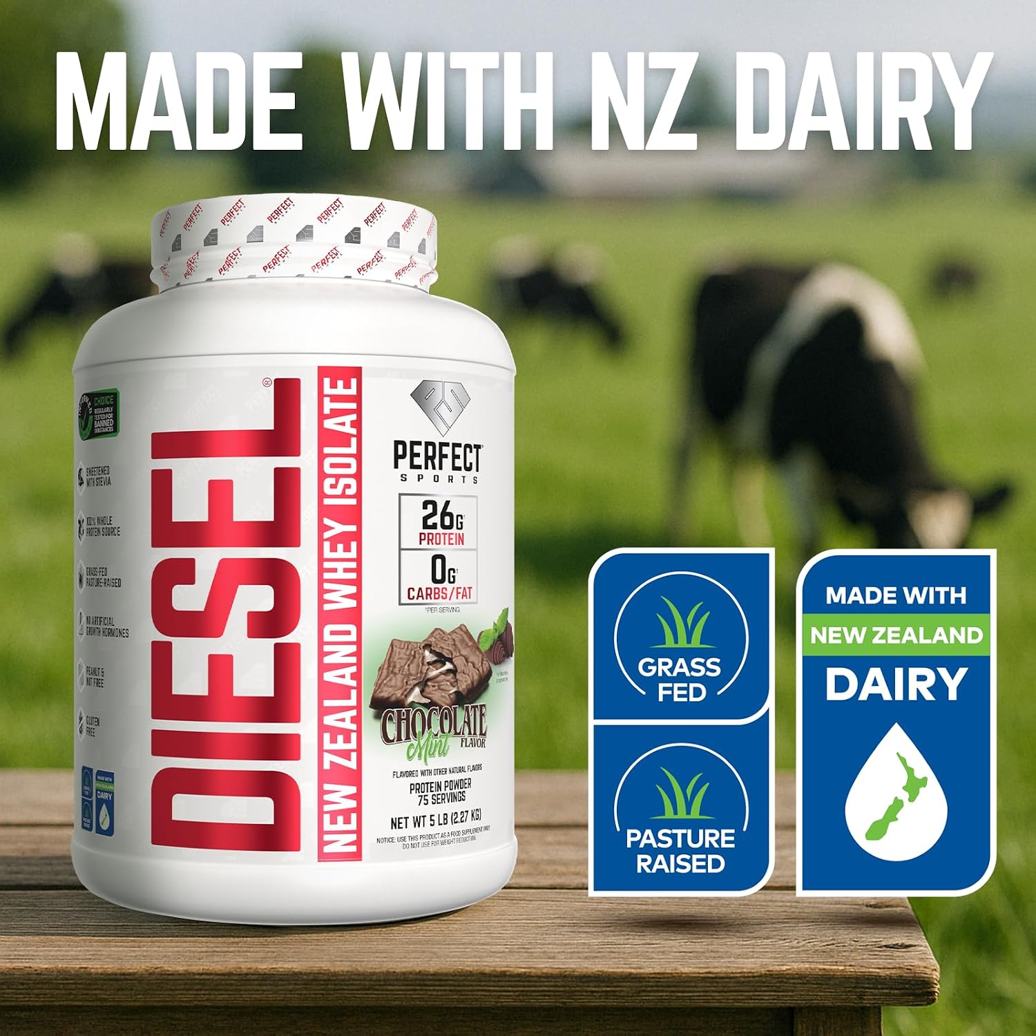 PERFECT SPORTS Diesel Whey Protein Isolate, Milk Chocolate, 2 lb