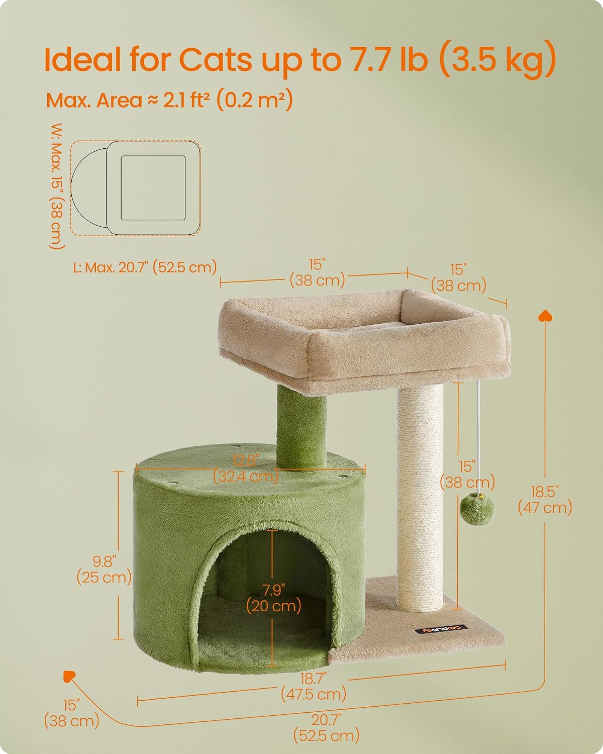 Feandrea Cat Tree, 18.5-in Small Cat Tower, Cute Kittens Condo, Smoky Gray