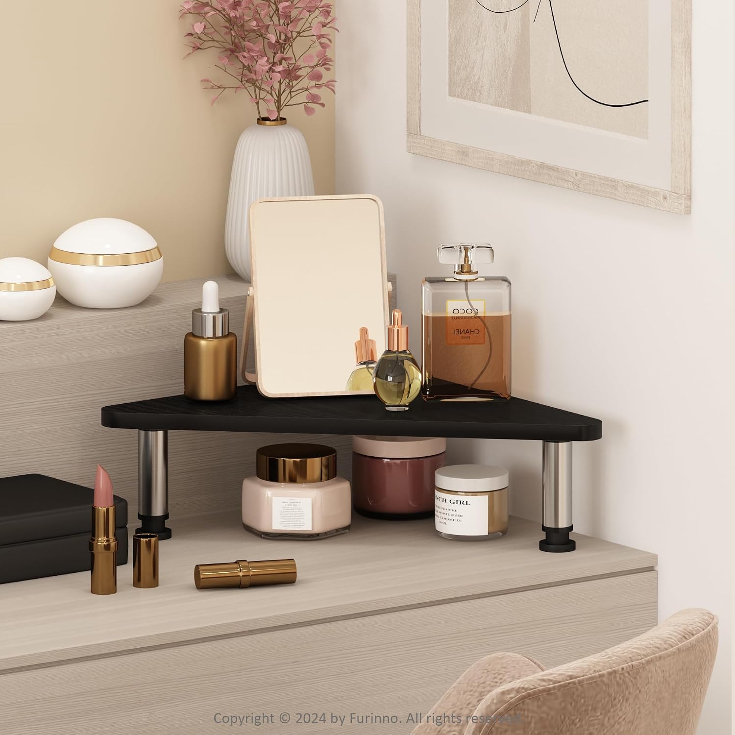 FURINNO Turn-N-Tube Monitor Stand, French Oak Grey/Black