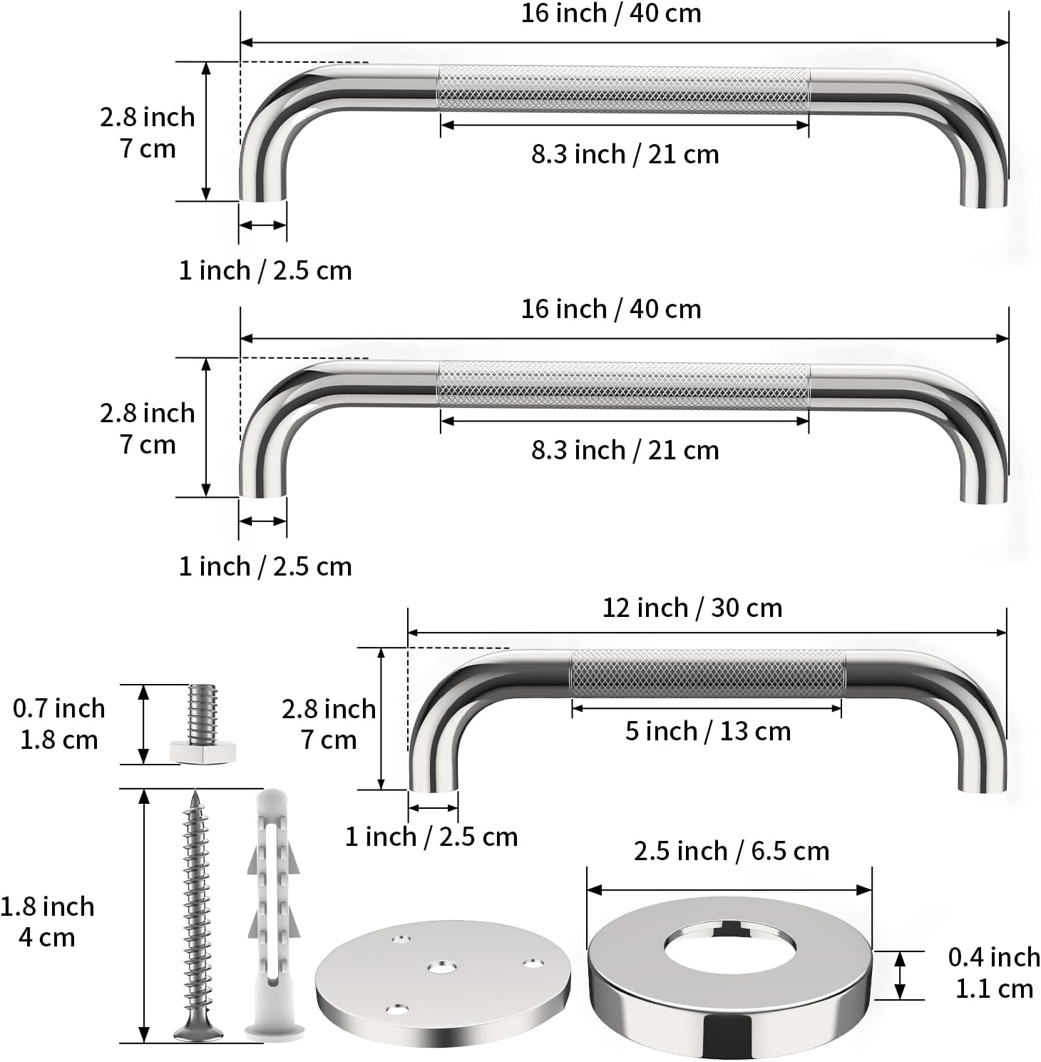 Munzong 3 Pack Commercial Handicap Grab Bars 18" 36" 42" Brushed Nickel | Bathroom Grab Bar for Shower 1.25" Diameter Anti Slip Bathroom Balance Bar Safety Hand Rail for Elderly Injury Senior