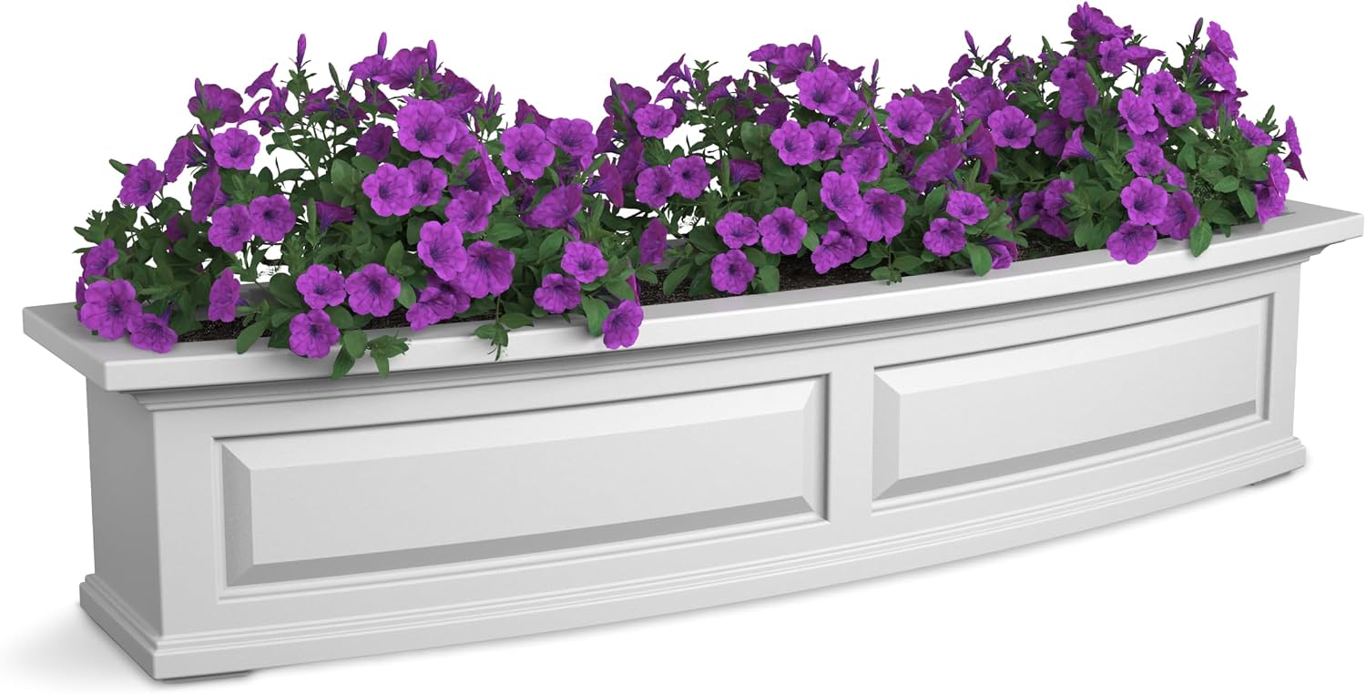 Mayne Nantucket 36in Self-Watering Rectangular Window Box Planter, White | Self-watering, All season, Fade resistant, Mounting brackets included, Built-in overflow, 15-year warranty
