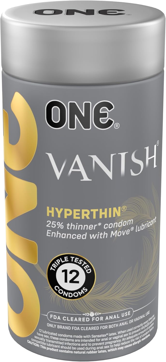 ONE® Vanish® Hyperthin® Condoms | Vegan-Friendly Ultra-Thin Latex Condoms | Non-GMO | Natural Rubber Latex | 12-Pack