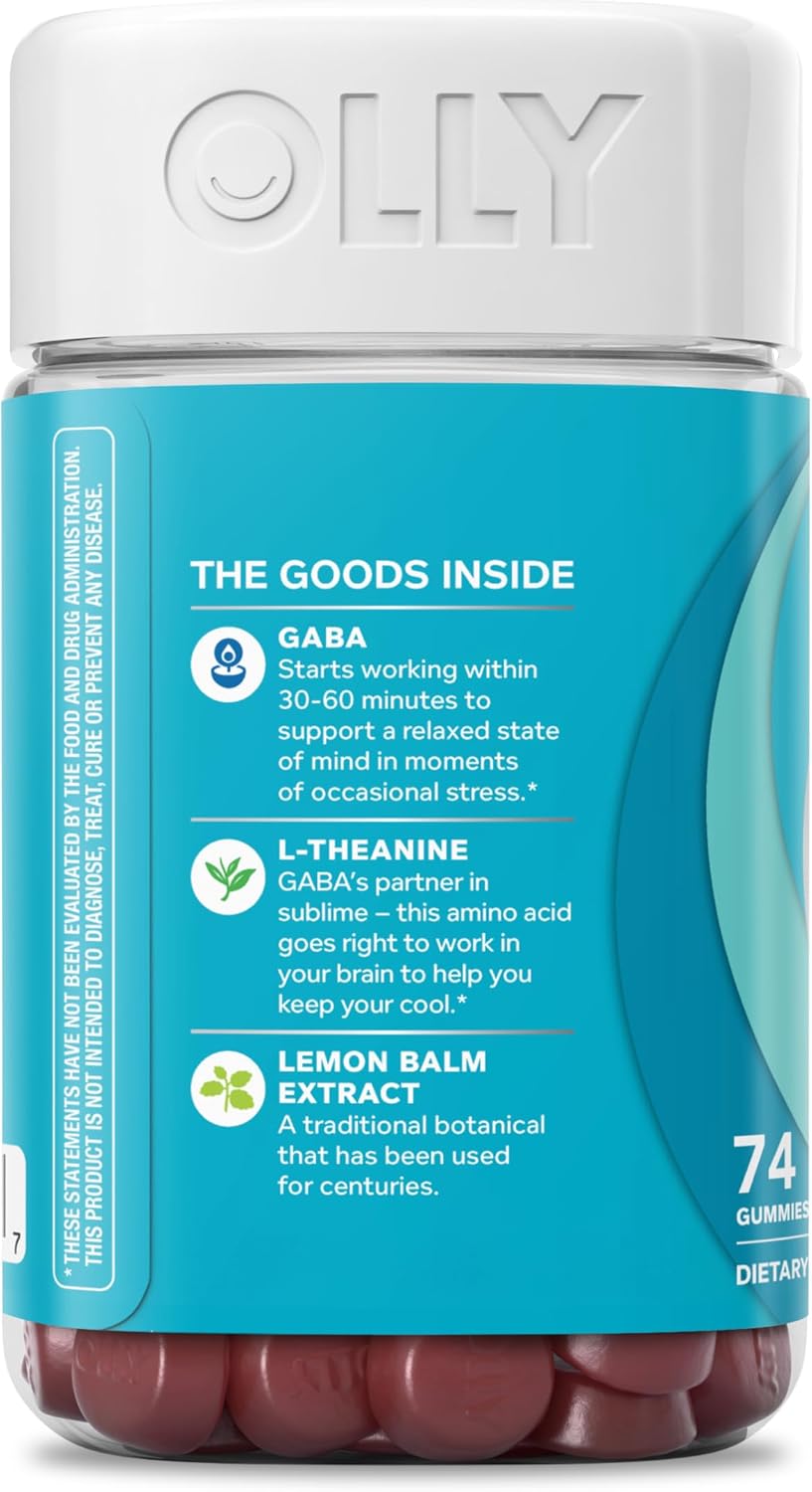 OLLY Goodbye Stress, Stress Support* Supplement, 50mg L-Theanine - 42 Count