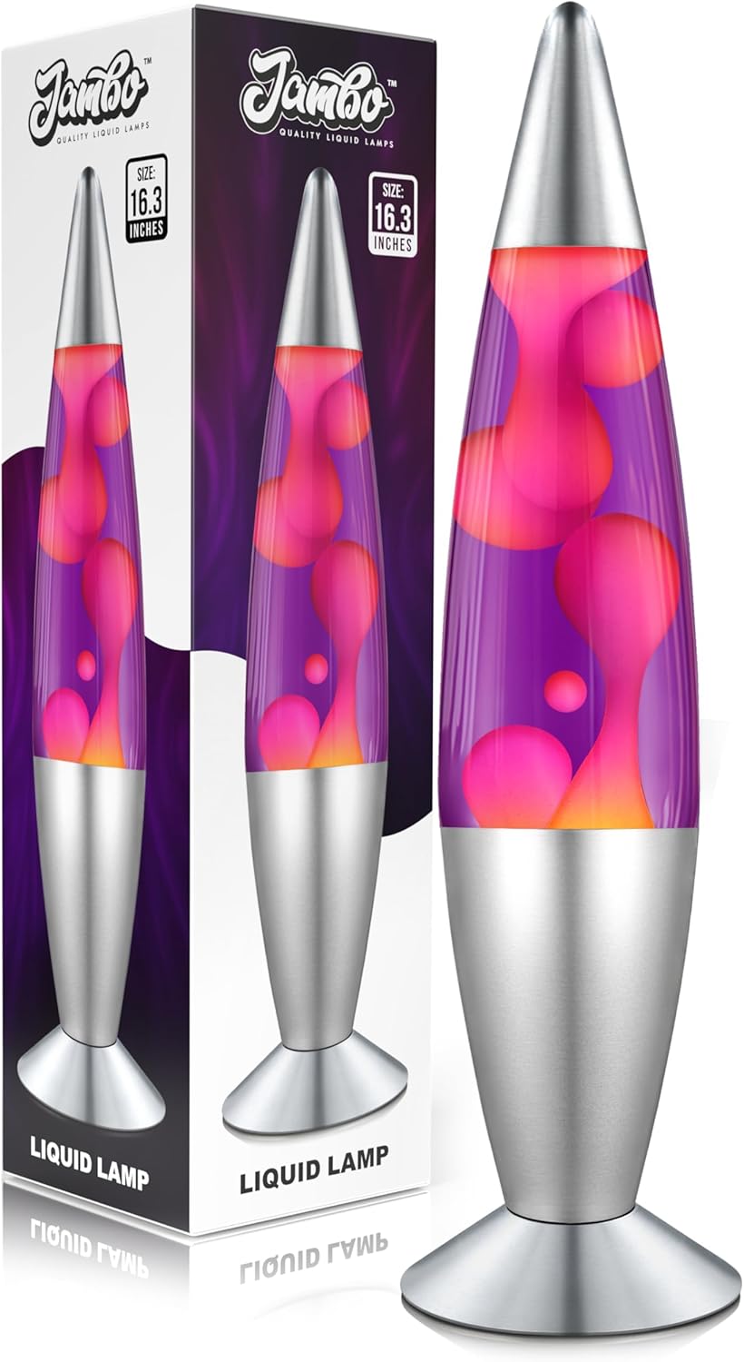JAMBO 16" Beautiful Lamp- Purple with Yellow/Orange Wax, Relaxing Liquid Light, Night Light Nightlight