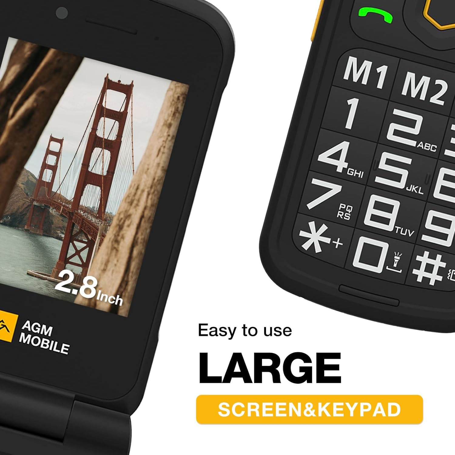 AGM M8 Rugged Basic Flip Phone, 4G Feature Cell Phone, Simple Mobile Phones, Waterproof | Drop-Proof, SOS Side Key, Speed Dial, 104dB Powerful Speaker