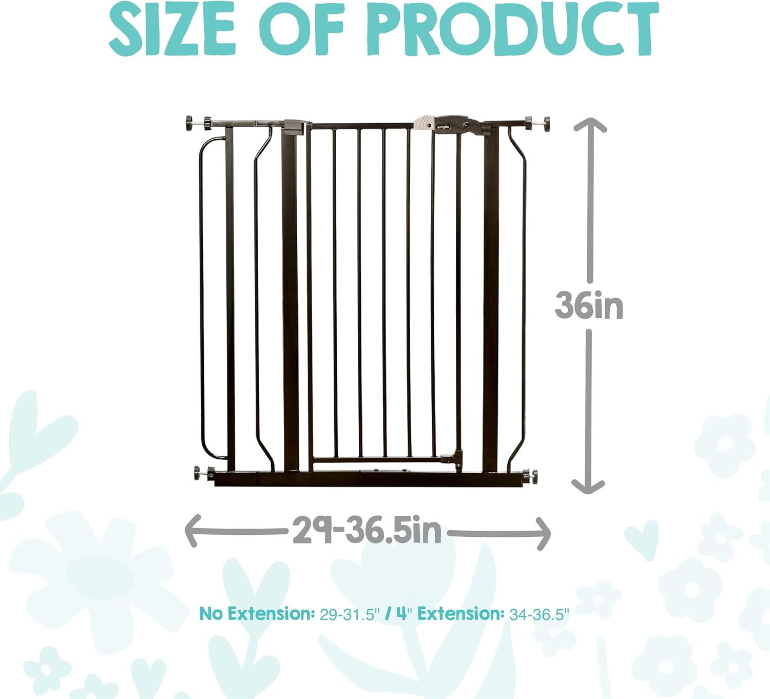 Regalo Safety 29"-49" Extra Wide Baby Gate, Bottom of Stairs & Doorways | Pressure Mounted with Door, For Babies, Toddlers & Pets, White, Tested & Trusted for 30 Years