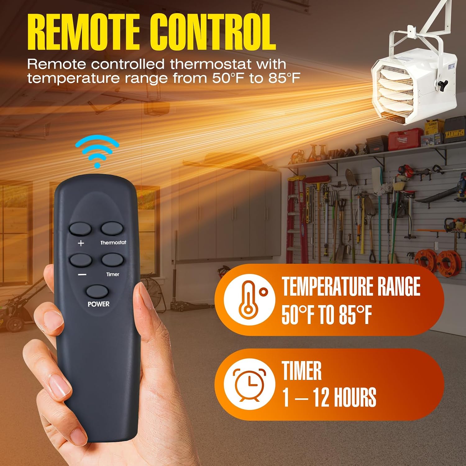 DR. INFRARED HEATER DR-910F 10,000-Watt 240V Heavy-Duty Hardwired Shop Garage Heater Wall/Ceiling Mounted with Remote Controlled Thermostat