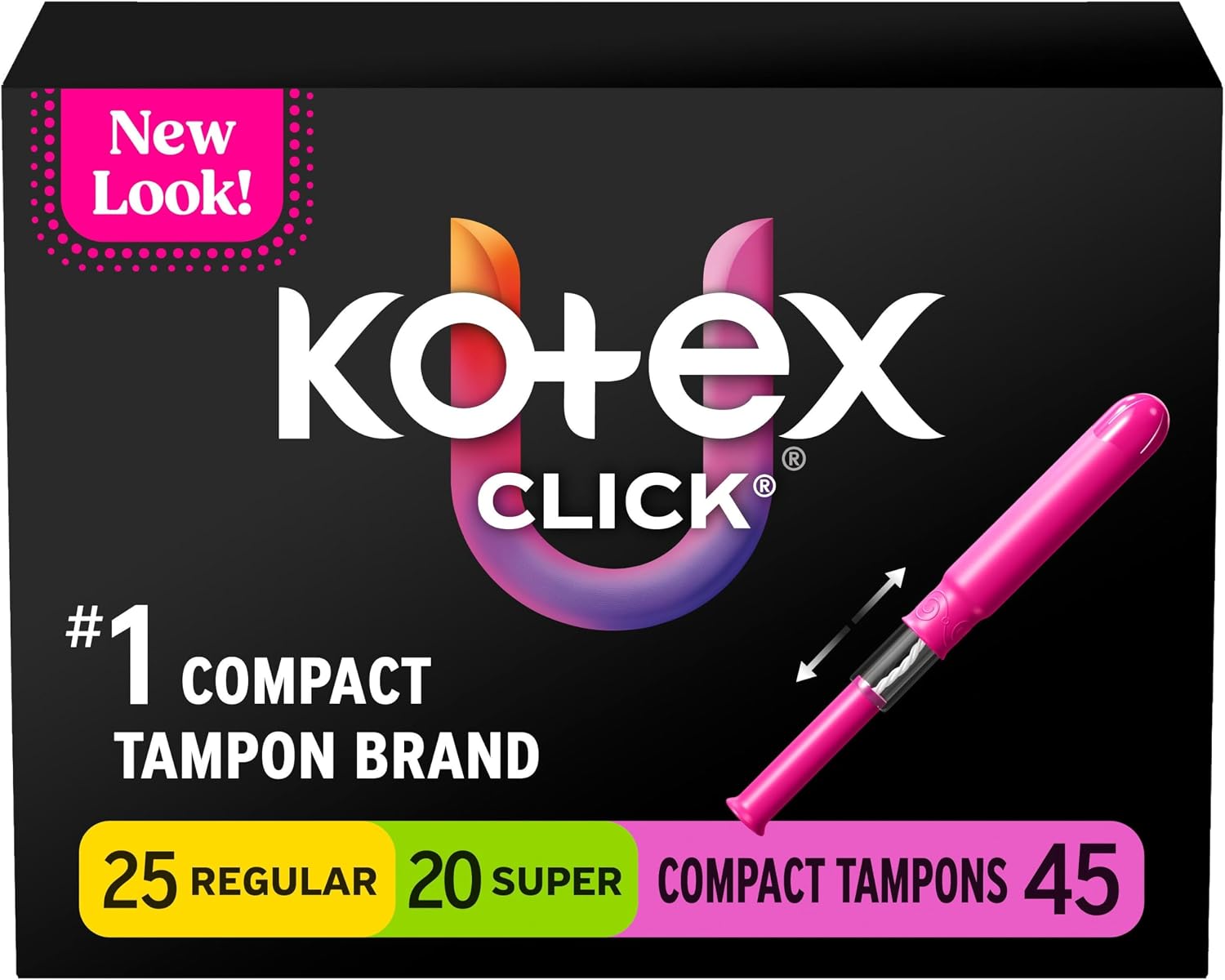 U by Kotex Click Compact Tampons, Regular/Super, Unscented, 45 Count