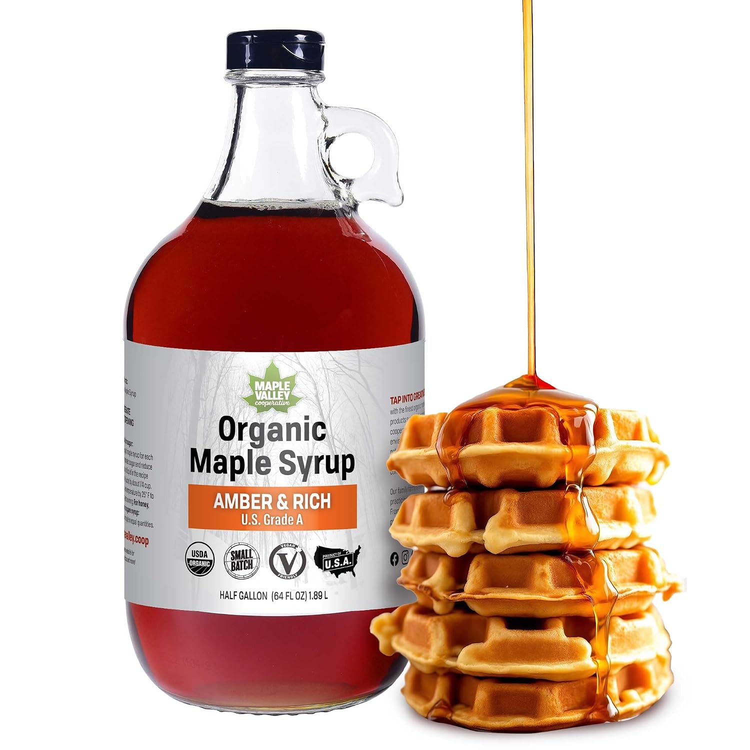 Maple Valley Organic Pure Maple Syrup, Dark & Robust, 32oz (Glass Bottle)​ | Naturally Sweetens Cooking, Baking, Coffee, Tea and Marinades; A Better Alternative to Refined Sugar and Table Syrup