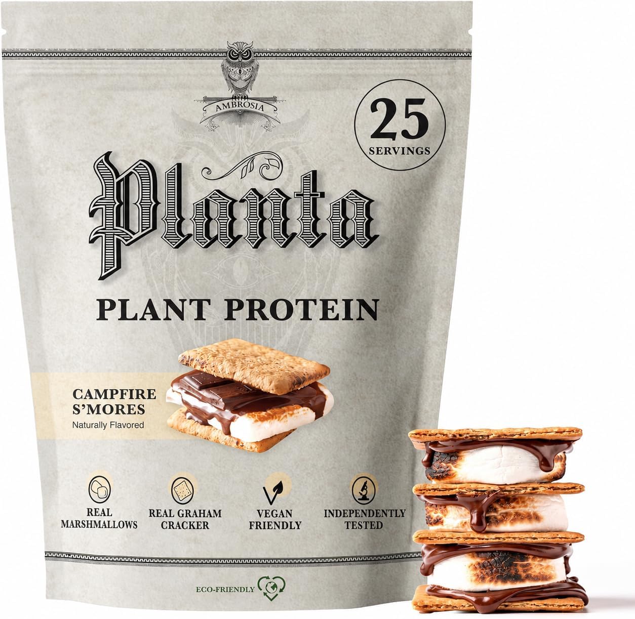 Ambrosia Plant Based Protein Powder 20g | Clean Vegan Pea Protein Powder | Gluten & Dairy Free, Keto Friendly, No Added Sugar | 25 Servings | Banana Maple