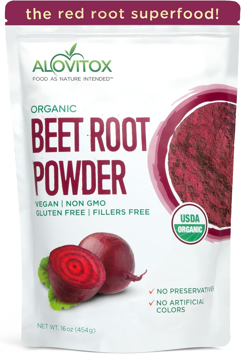 Alovitox Beet Root Powder: USDA Organic, Nitric Oxide Boost, Fuels Workouts