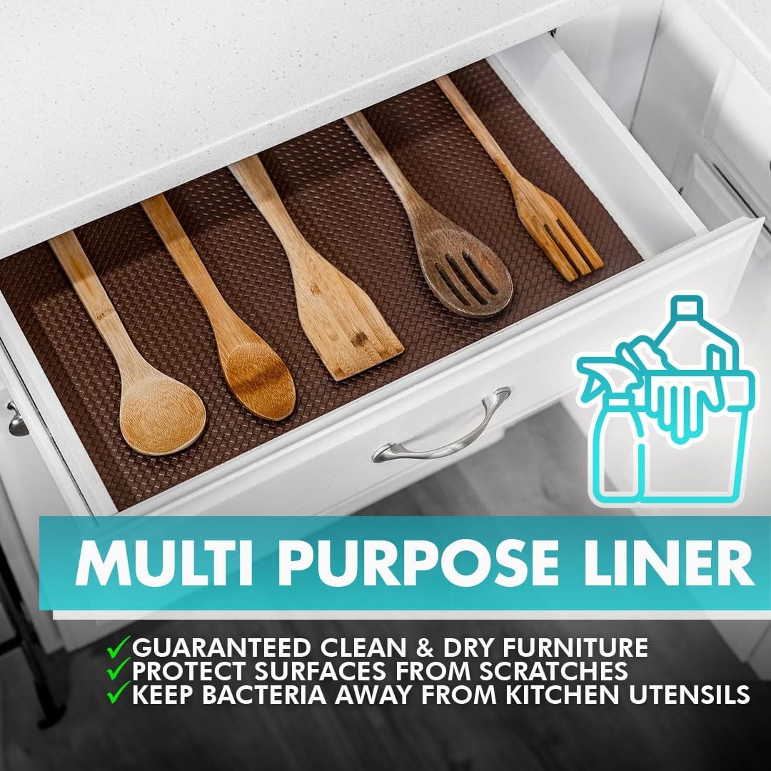 Shelf Liner, Drawer Liner & Kitchen Cabinet Liner – Thick Waterproof Rubber Refrigerator Liners, Fridge Mat, Wire Shelf Cover for Dresser, Pantry