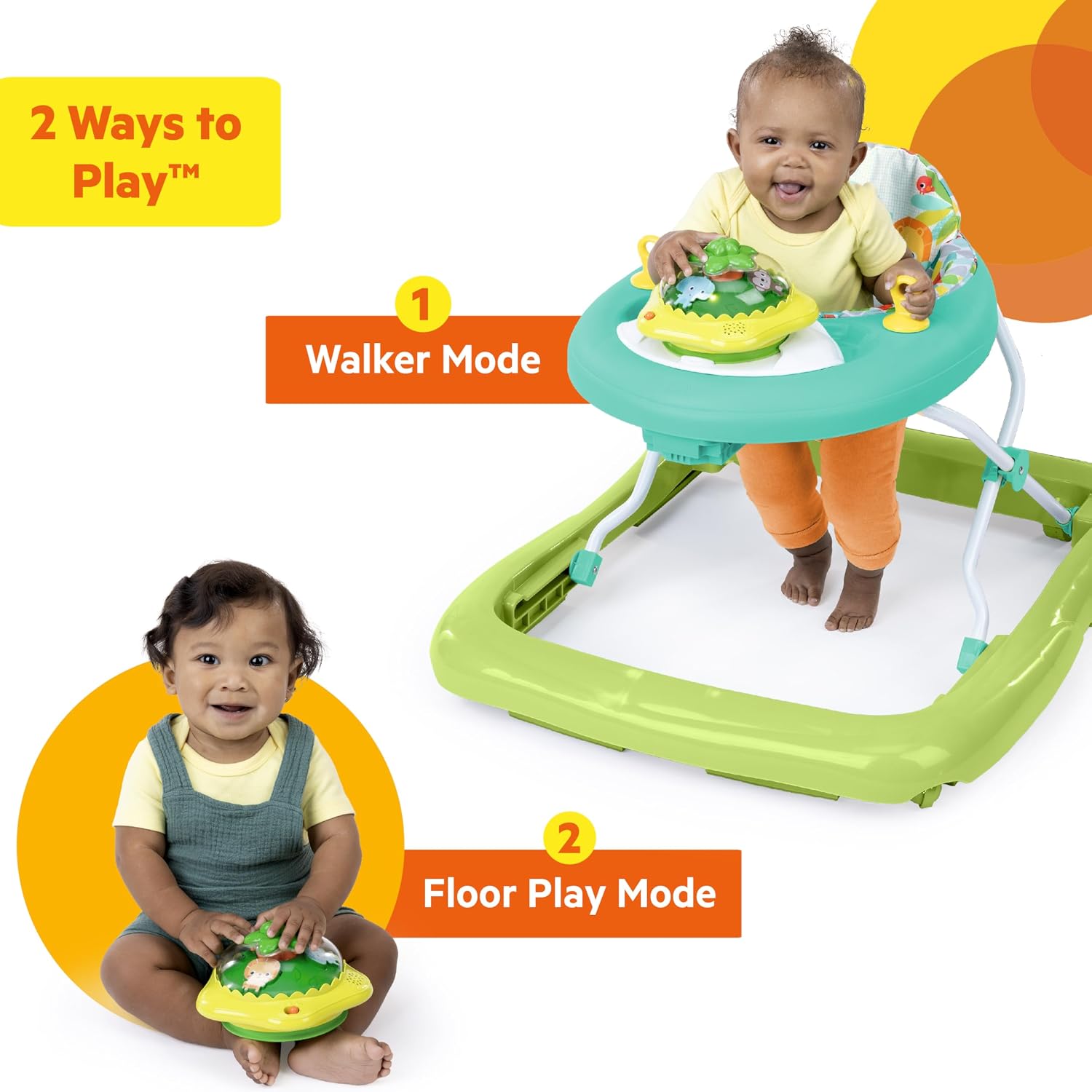 Bright Starts JuneBerry Walk-A-Bout Baby Walker and Entertainer, with Easy Fold Frame for Storage, Ages 6 Months +