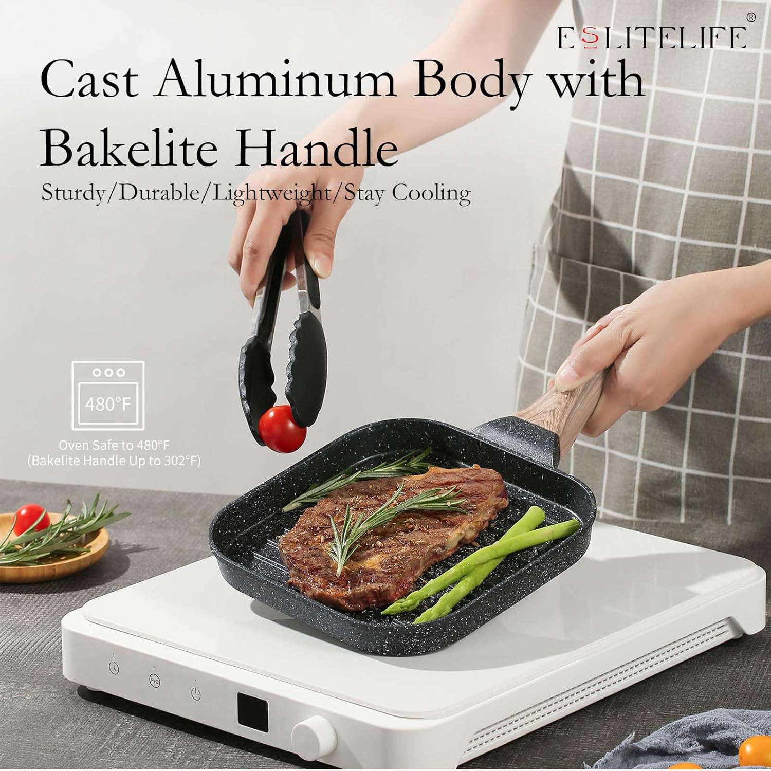 ESLITE LIFE Nonstick Grill Pan for Stove Tops, Versatile Griddle with Pour Spouts