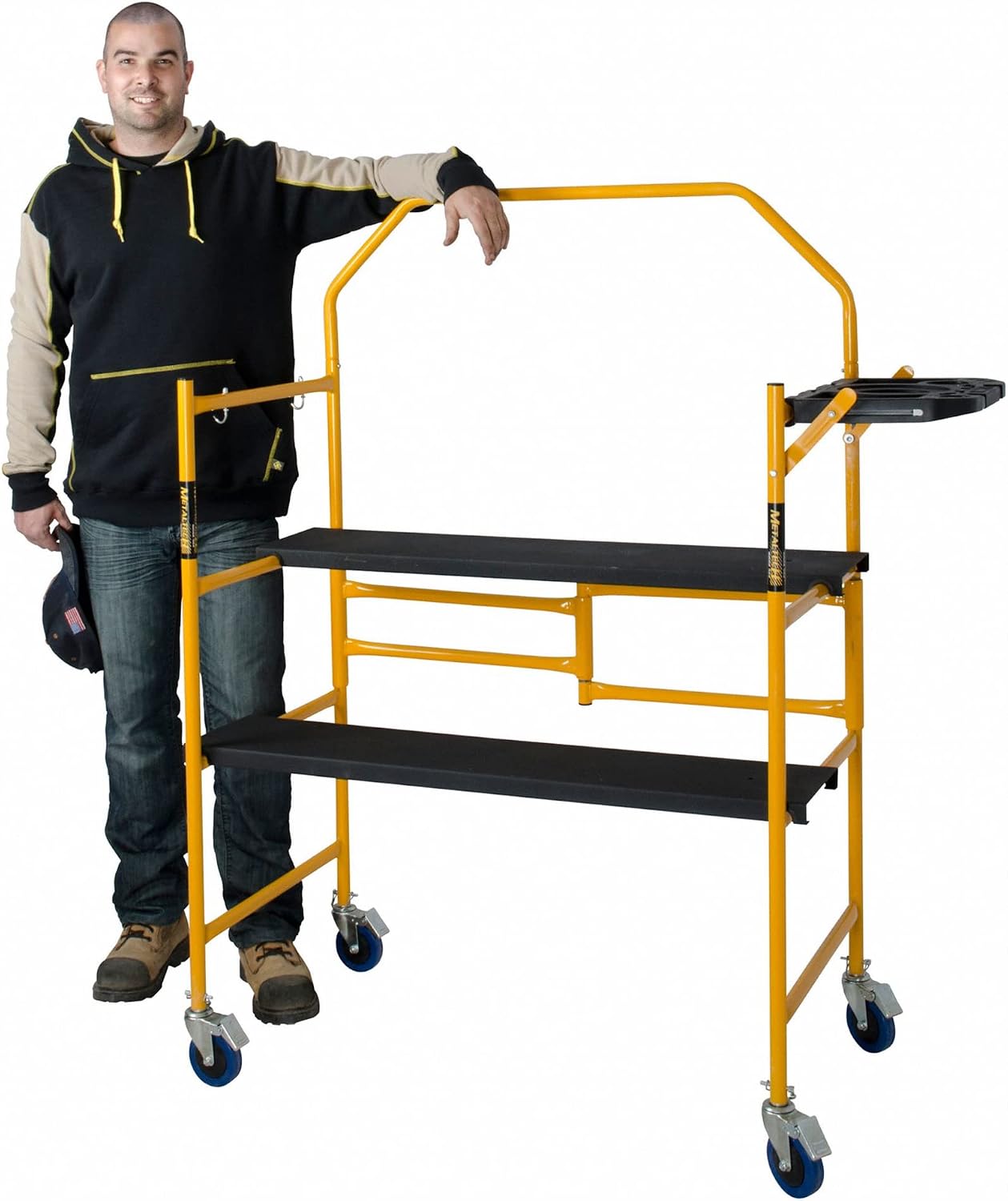 MetalTech 4 Ft Scaffolding Platform, Adjustable, Foldable and Rolling Scaffold Platform with 4-Inch Locking Wheels for Construction & DIY Projects