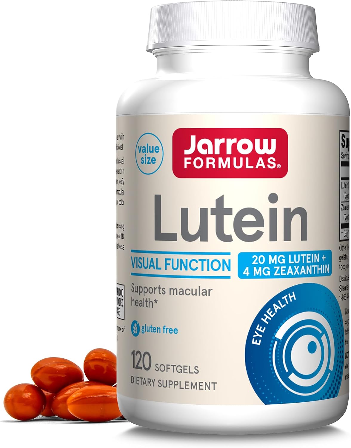 Jarrow Lutein 20 mg with Zeaxanthin, Visual Function Support, 120 Softgels | Dietary Supplement For Visual Function And Macular Health Support