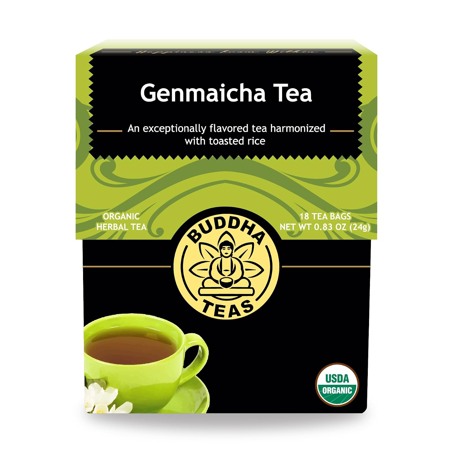Buddha Teas - Organic Sencha Green Tea - For Health & Wellbeing - Japanese Green Tea - With Antioxidants & Minerals - Clean Ingredients - Caffeinated - OU Kosher & Non-GMO - 18 Tea Bags (Pack of 1)