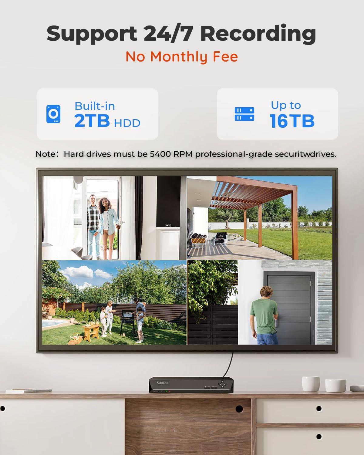 REOLINK 5MP 8CH Home Security Camera System with 2TB HDD RLK8-520D4-5MP | 4pcs 5MP Wired PoE IP Cameras Outdoor with Person/Pet/Vehicle Detection
