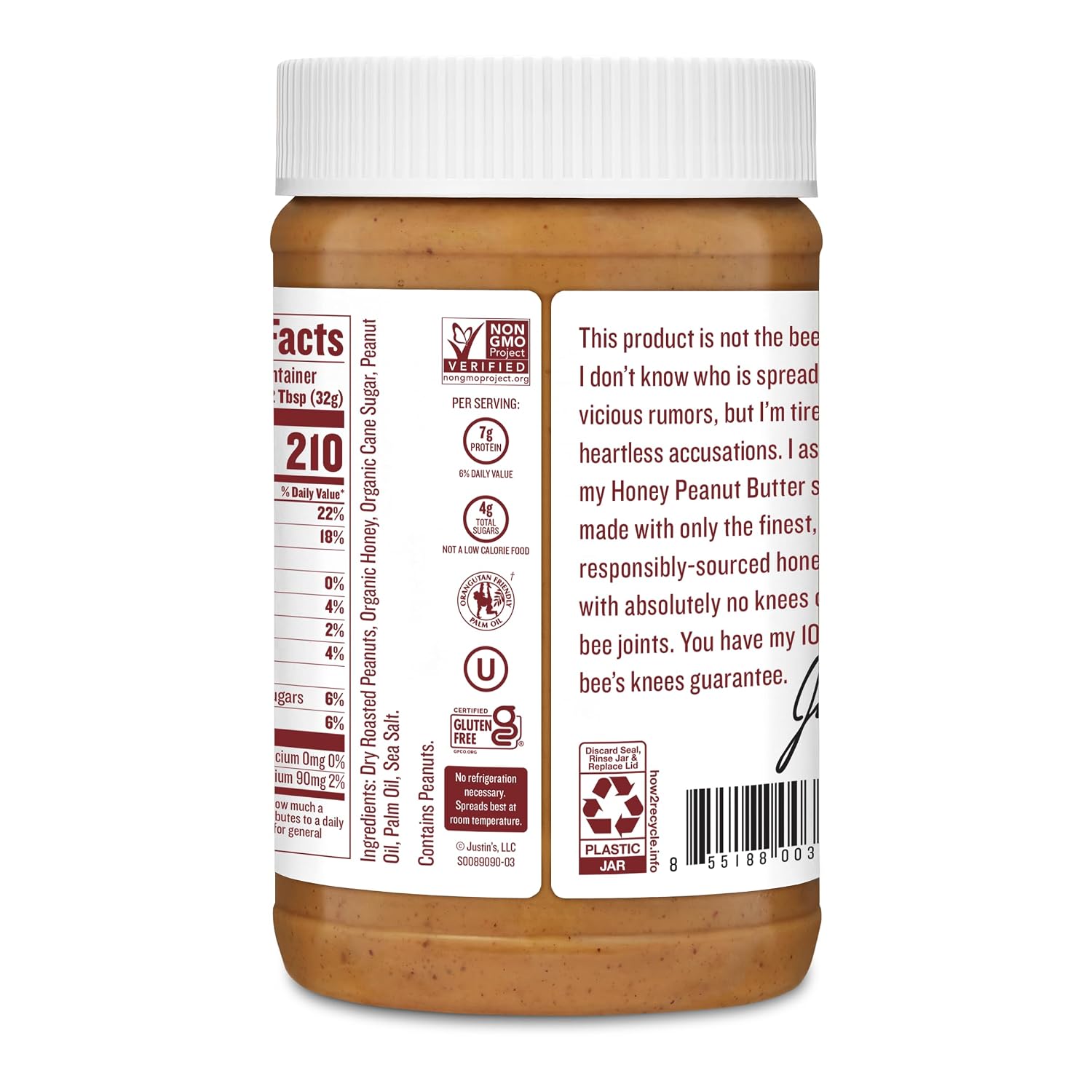 Justins, Peanut Butter Blend Honey Jar, 16 Ounce
