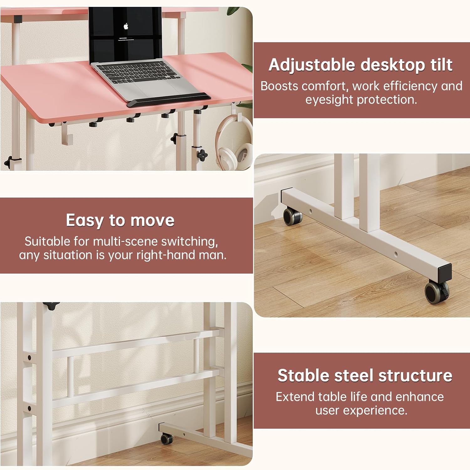 SIDUCAL Mobile Standing Desk, Portable Stand Up, Small Adjustable Converter with Wheels Home Office Workstation, Rolling Desk Laptop Cart for Standing or Sitting, Black
