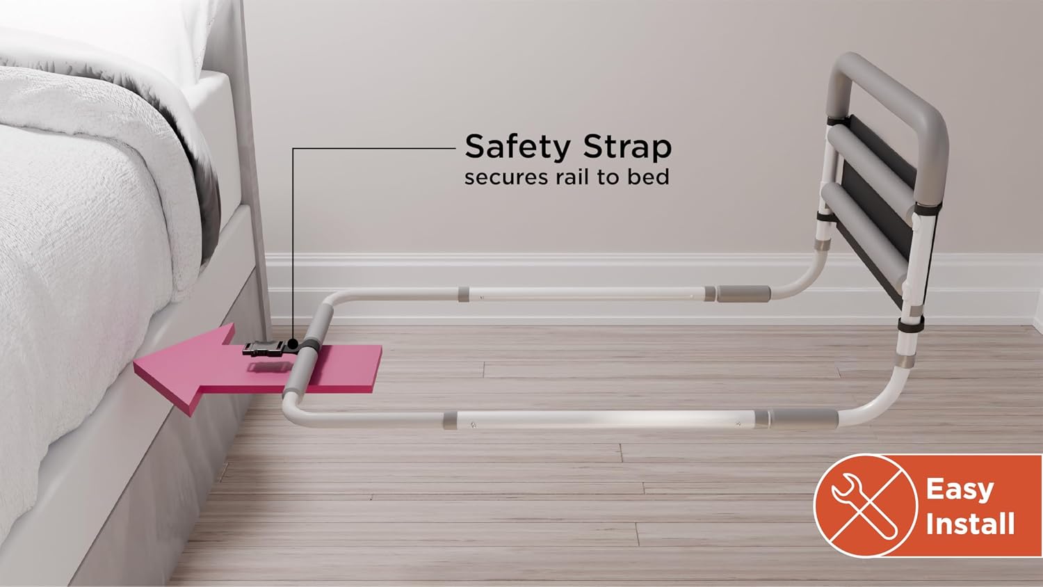 Healthcraft Assista-Rail Fixed Bed Rail with Organizer, ASTM Certified | Multiple padded grab bars plus bedside organizer, 300 lb capacity