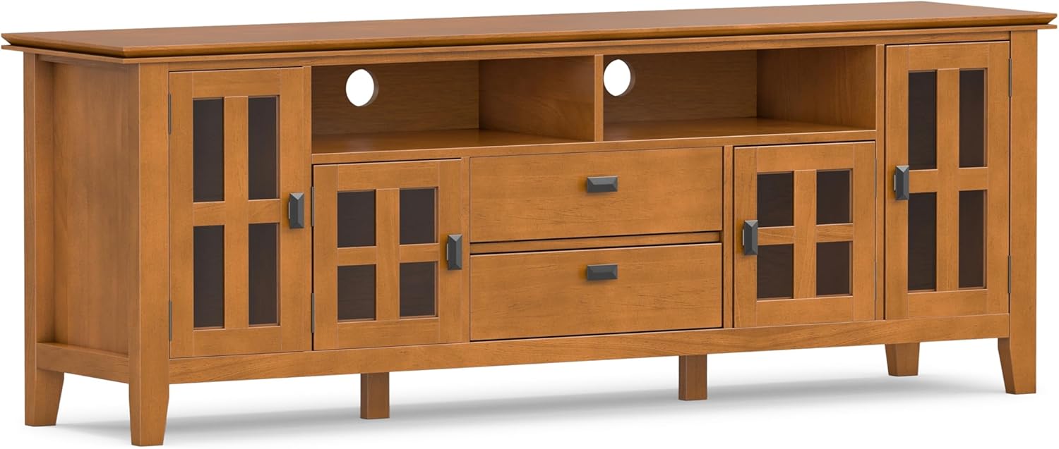 SIMPLIHOME Artisan 53" Wide Solid Wood TV Stand in Russet Brown