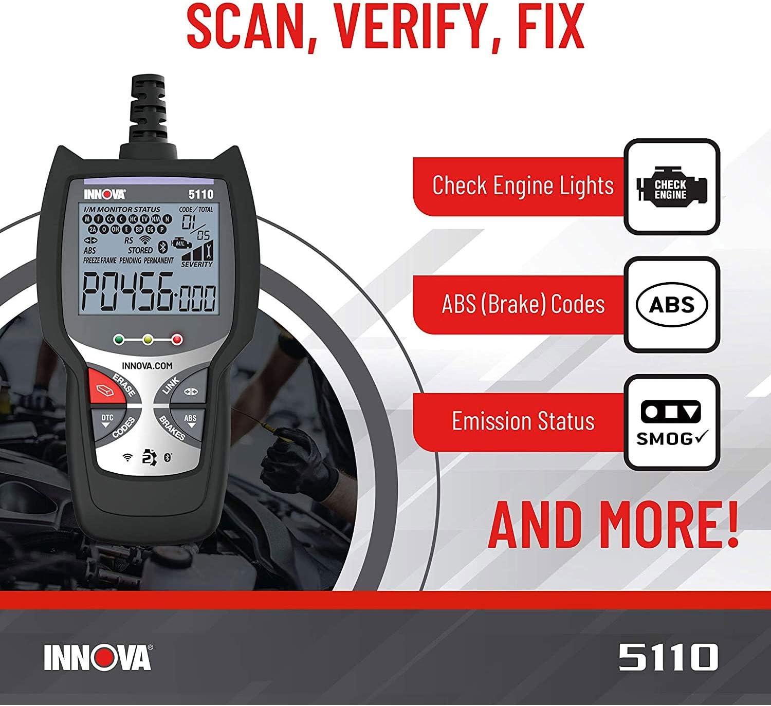 INNOVA 5110 Check Engine Code Reader - Super Simple Car Scanner for All Levels - Works on Most 1996 & Newer OBDII Cars