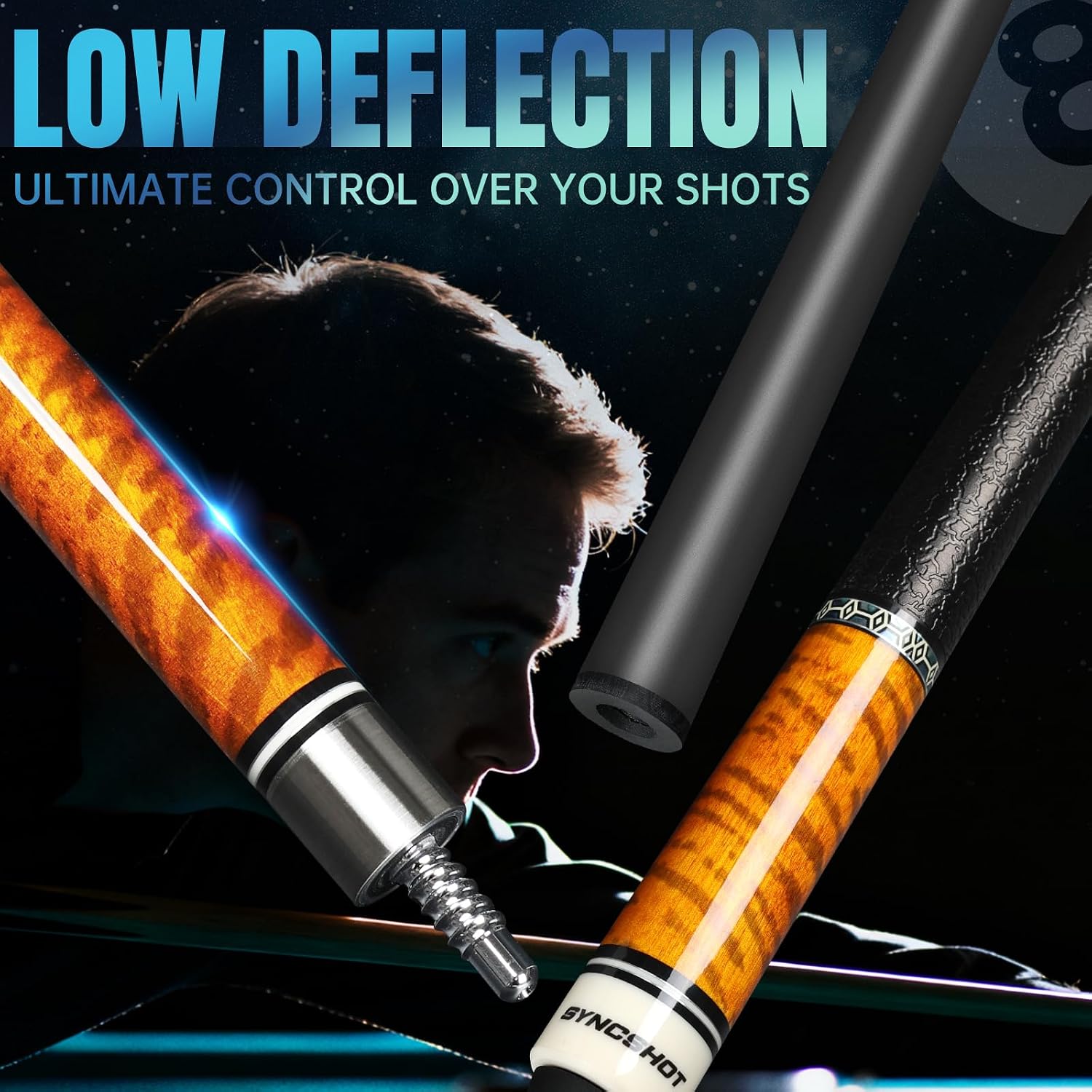 Carbon Fiber Pool Cue Stick 58" Professional Pool Sticks for Adults Full Carbon Technology Low Deflection Pool Cue Billiard Cues with 12.5mm Tip