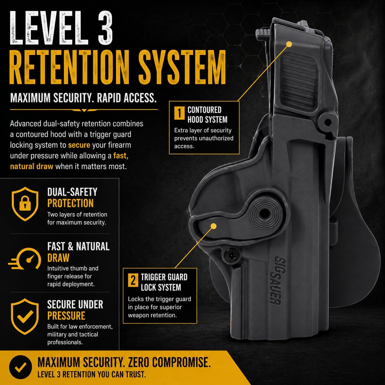 Level 3 Auto Lock Retention Holster for Sig Sauer P226, P220, P227, SP2022 – IMI Defense Tactical OWB Paddle Holster, Trigger Guard Lock