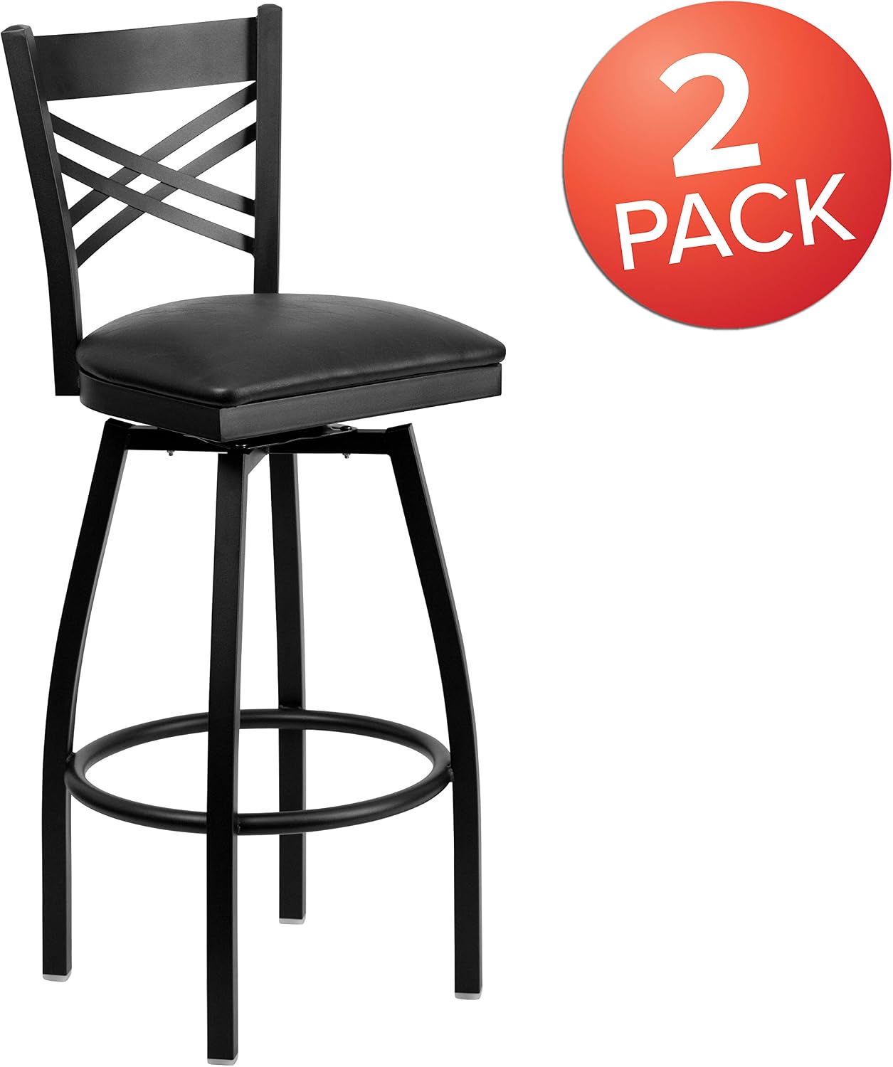Flash Furniture Hercules Series "X" Back Metal Restaurant Barstool, Modern Upholstered Armless Bar Height Chair for Restaurants and Kitchens, Black | X Back Style, Vinyl Upholstery, Durable Construction, Commercial Use