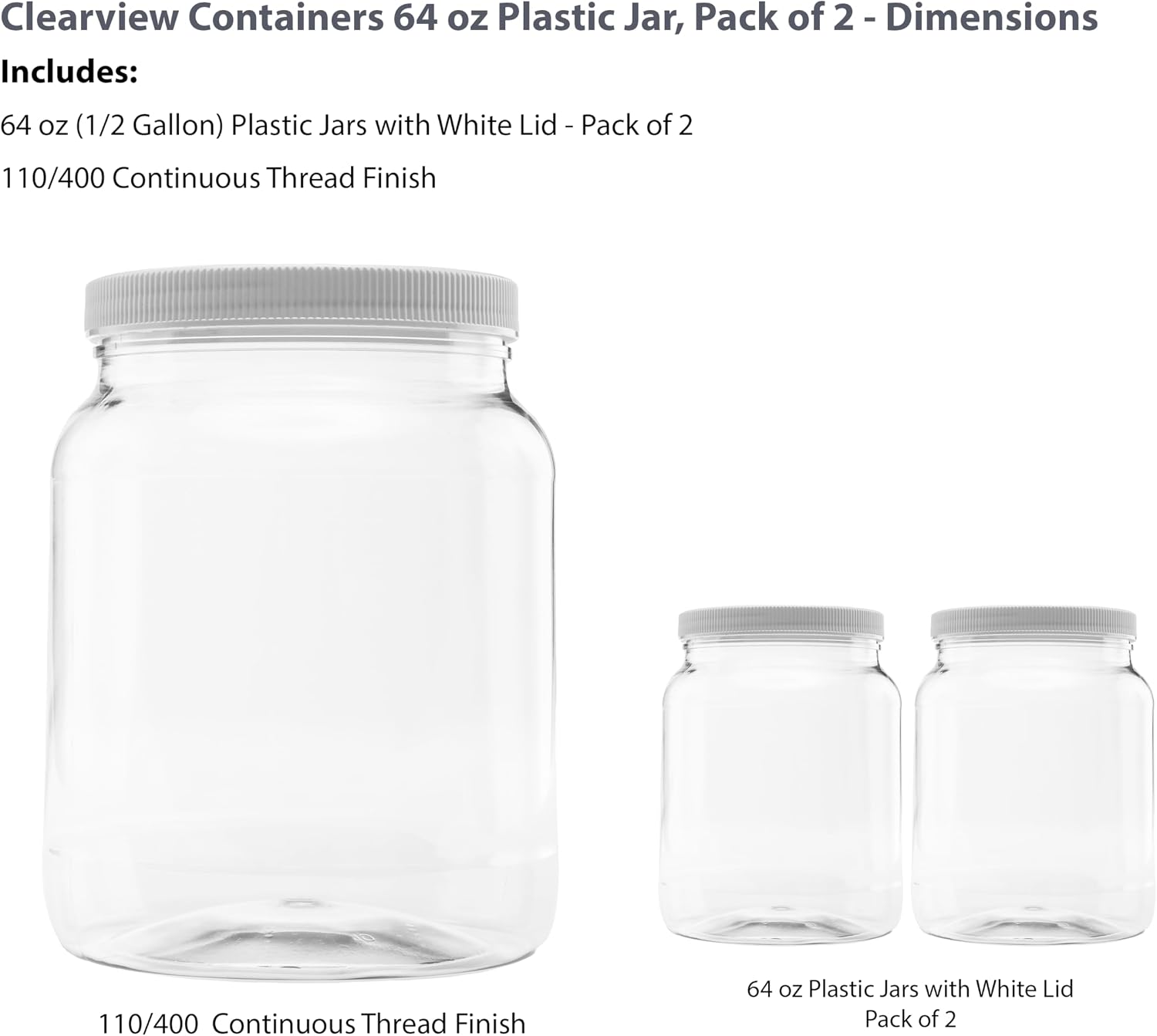 1 Pack - 128 oz (1 Gallon) Plastic Storage Jars with 110-400 Leak Proof Black Lids, Food Grade, BPA Free, Hand Wash Only (128oz, BLK, 1PK)