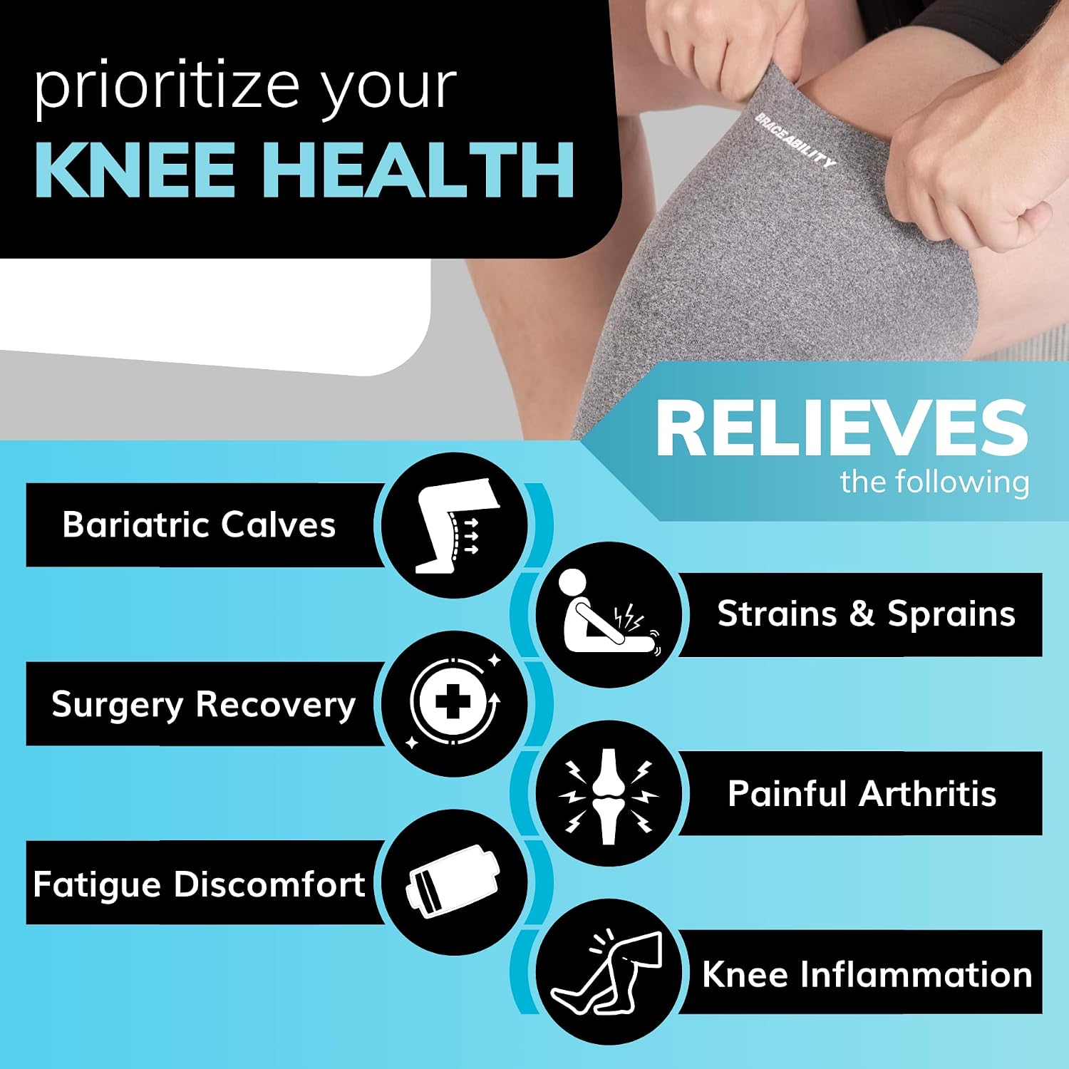 BraceAbility Plus Size Neoprene Knee Sleeve - 5X Bariatric Compression Support Brace for Women's or Men's Arthritis Joint Pain Relief and Treatment, Fitting Big Legs and Obese Thighs (5XL)