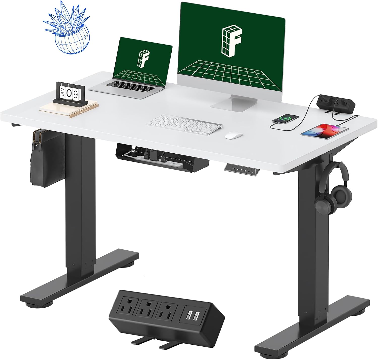 FLEXISPOT EN2 48"x24" Standing Desk with Power Strip Bundle, Black