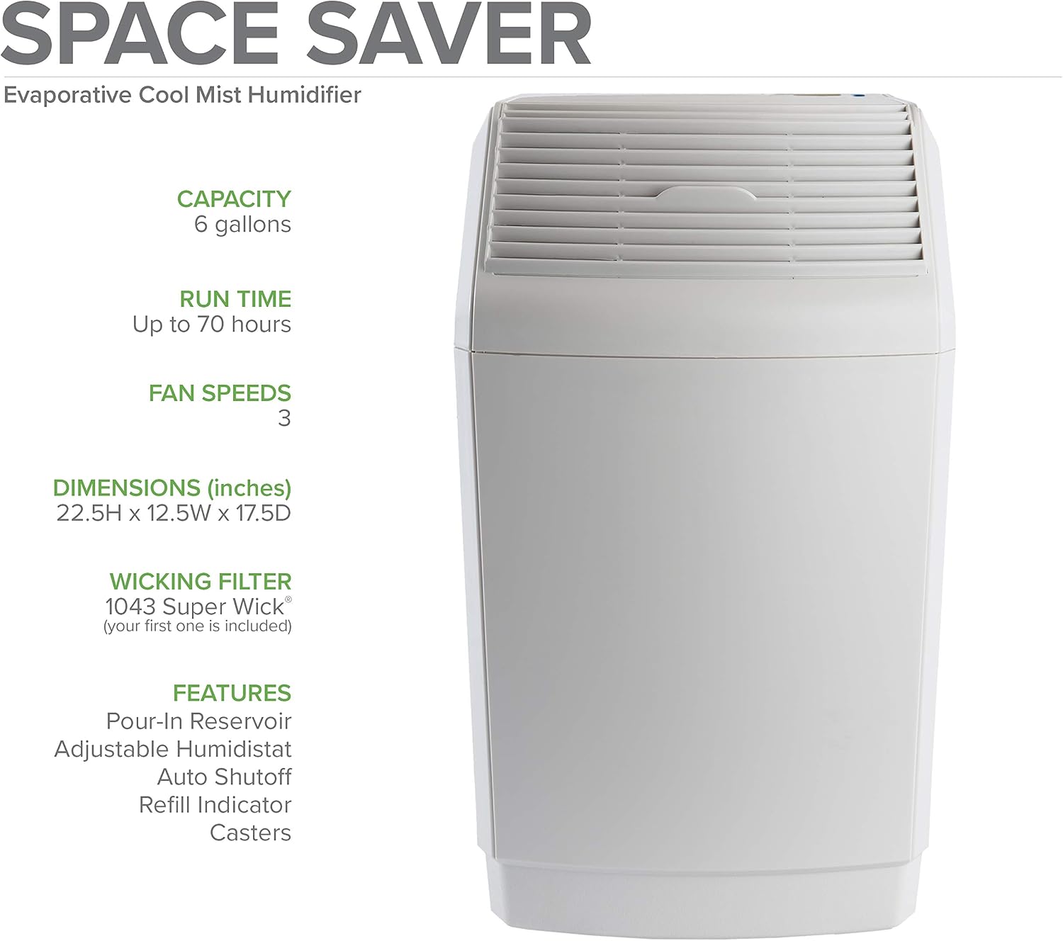 AIRCARE Space Saver Large Evaporative Whole House Commercial 6 Gallon Humidifier for Large Rooms 2, 700 sq ft. With Digital Controls