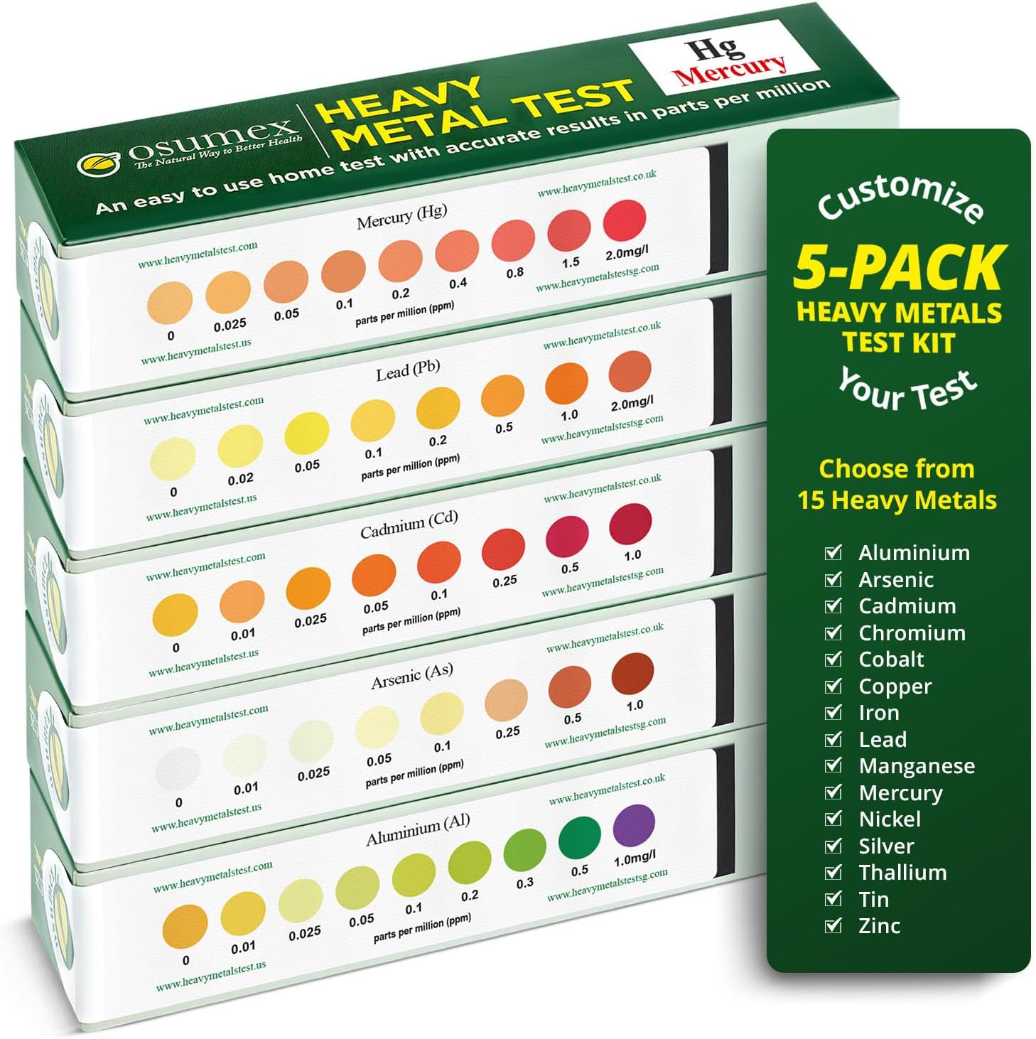 Heavy Metal Test Kit for Humans 5 Pack Heavy Metals Test – At Home Heavy Metal Urine Test Kit, Mercury Test Kit for Humans