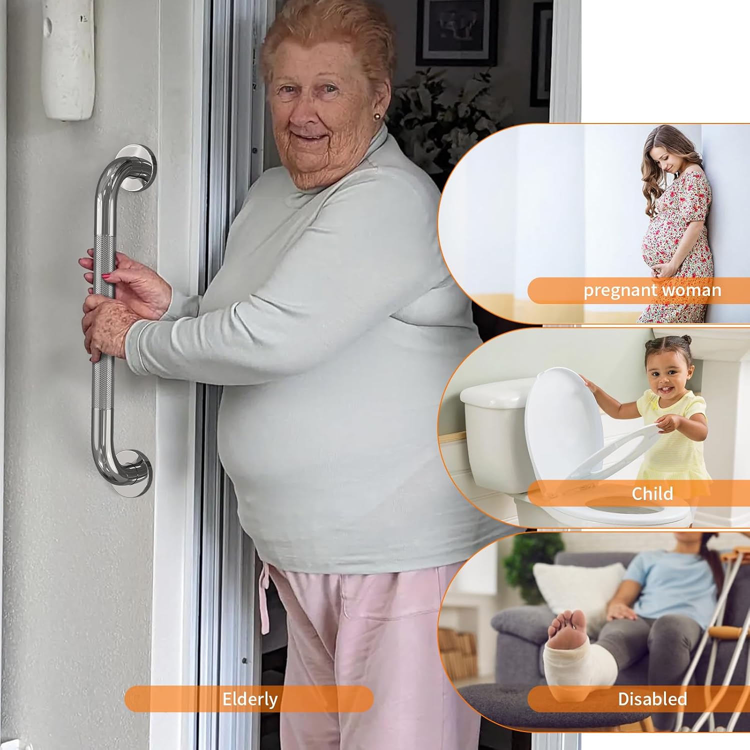 40 Inch Brushed Nickel Shower Grab Bar Anti-Slip Knurled Grip,Safety Handle | YuanDe 1.25" Diameter Stainless Steel Bathroom Grab Bars, Handicap Injury Elderly Senior Assist Support Shower Handle-2Packs