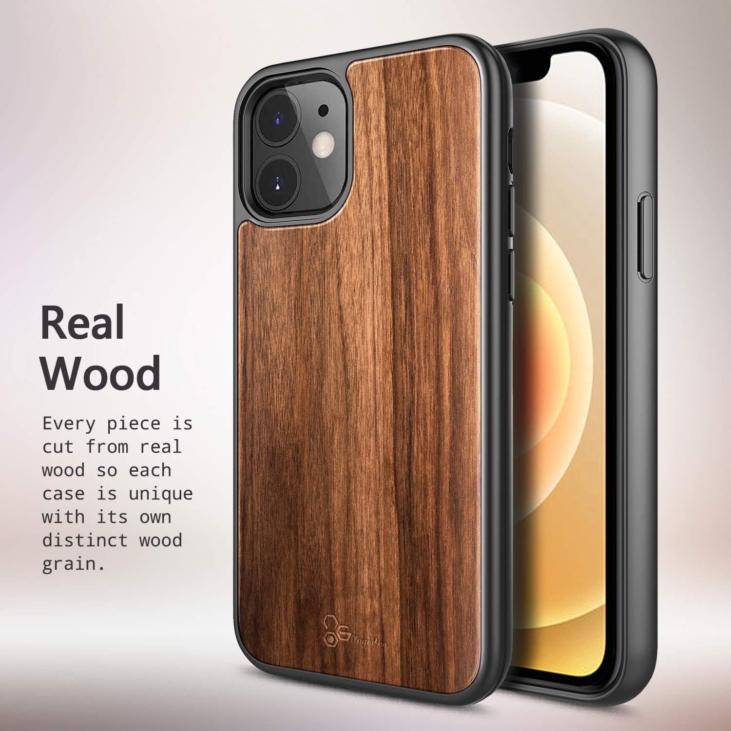 NZND Case for iPhone 12 Mini 5.4 inch (2020 Release), Real Natural Walnut Wood