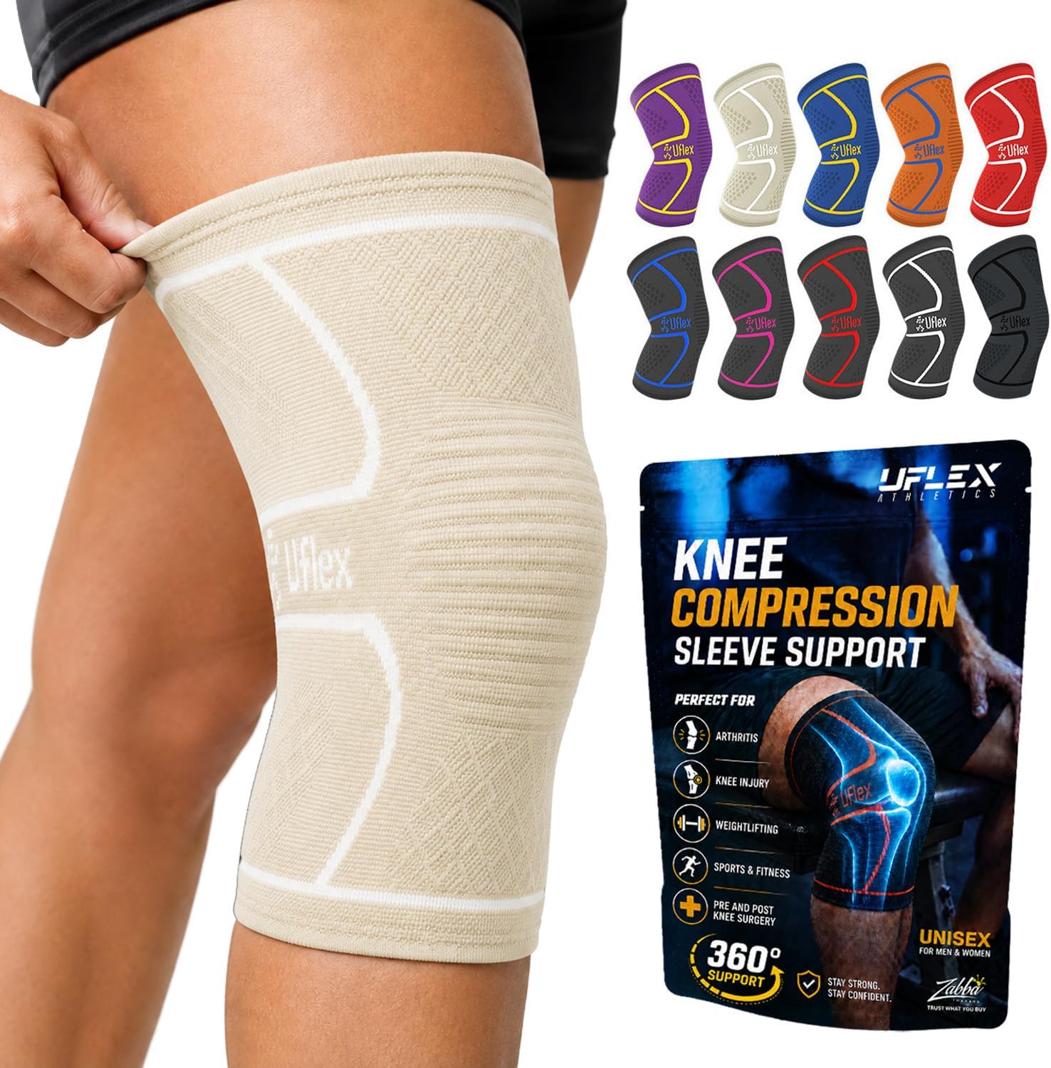 Knee Brace Knee Support Wrap for Pain Relief, Workout, Swelling & Recovery