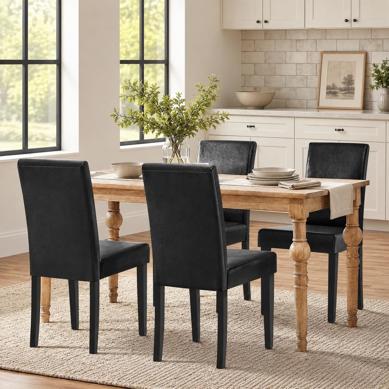 Yaheetech Dining Chairs Set of 4 Upholstered Kitchen Chairs Black