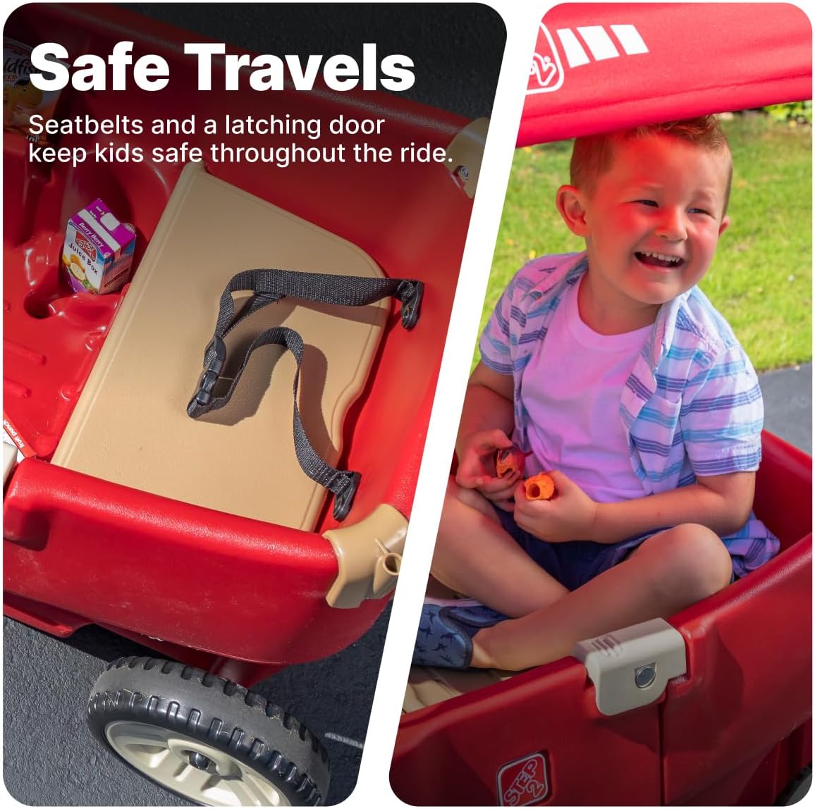 Step2 All Around Canopy Wagon, Kids Ride On Toy, Stroller Substitute, Includes Seat Belts, Made of Durable Plastic, Max Weight 75 lbs.