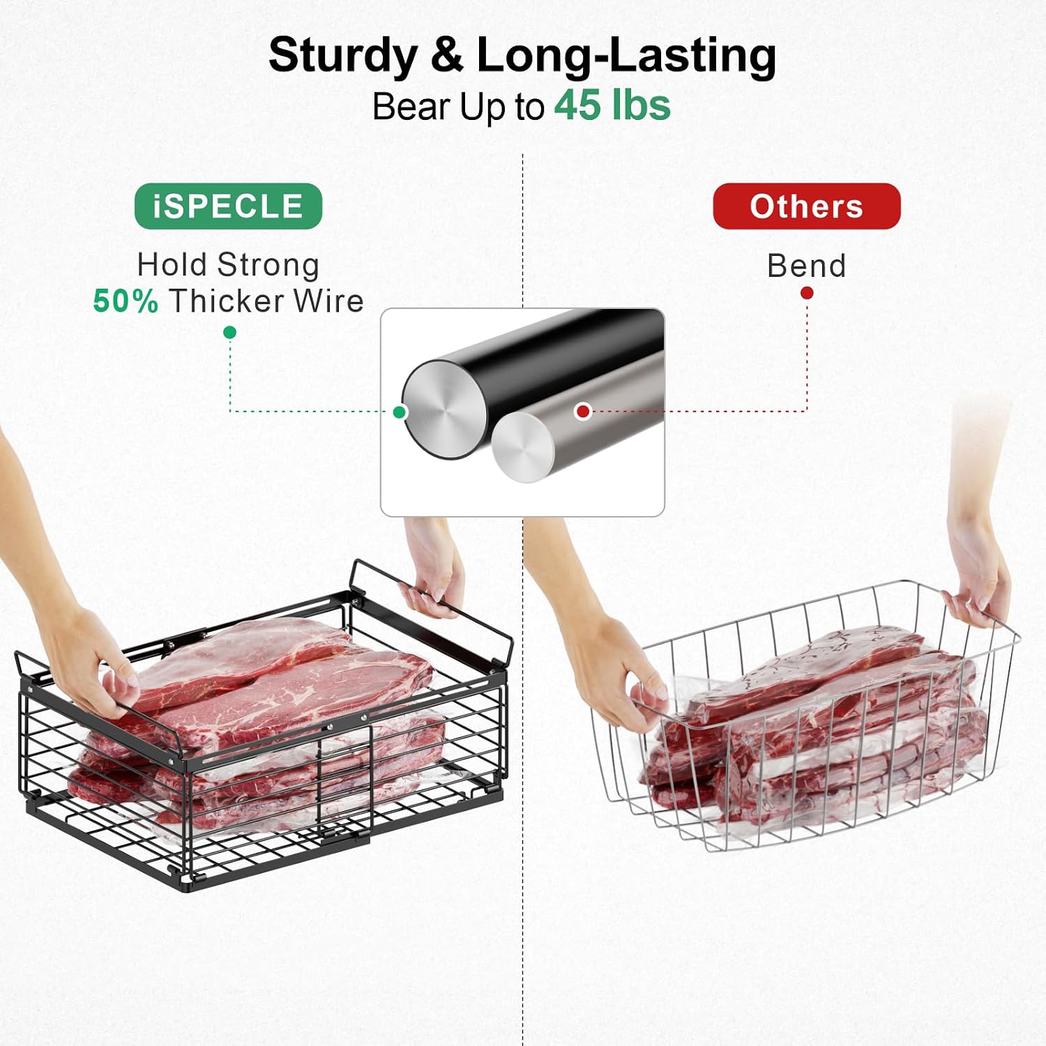 iSPECLE Freezer Organizer Bins - 2 Pack Expandable Freezer Bins for 10 to 20 Cu.Ft Chest Freezers