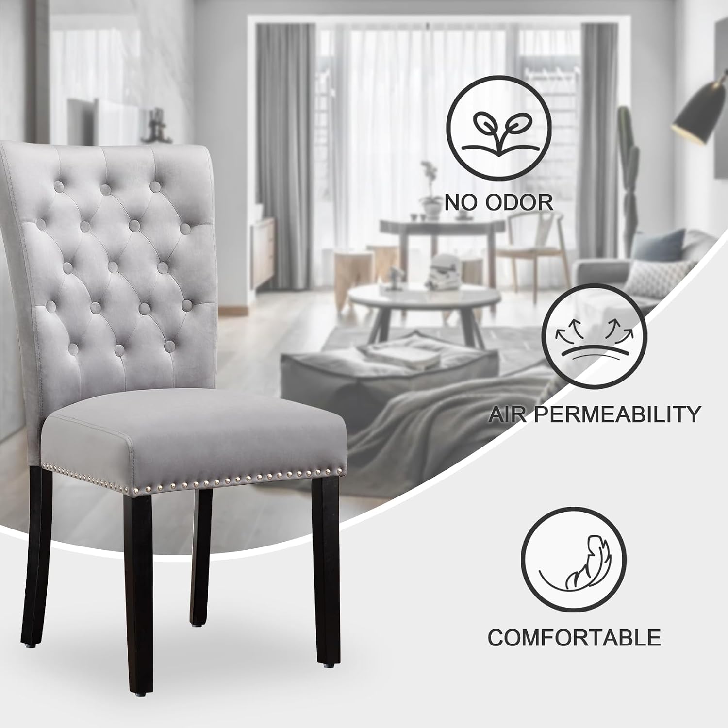 adochr Velvet Dining Chairs Set of 2, Parsons Kitchen Chair, Blue
