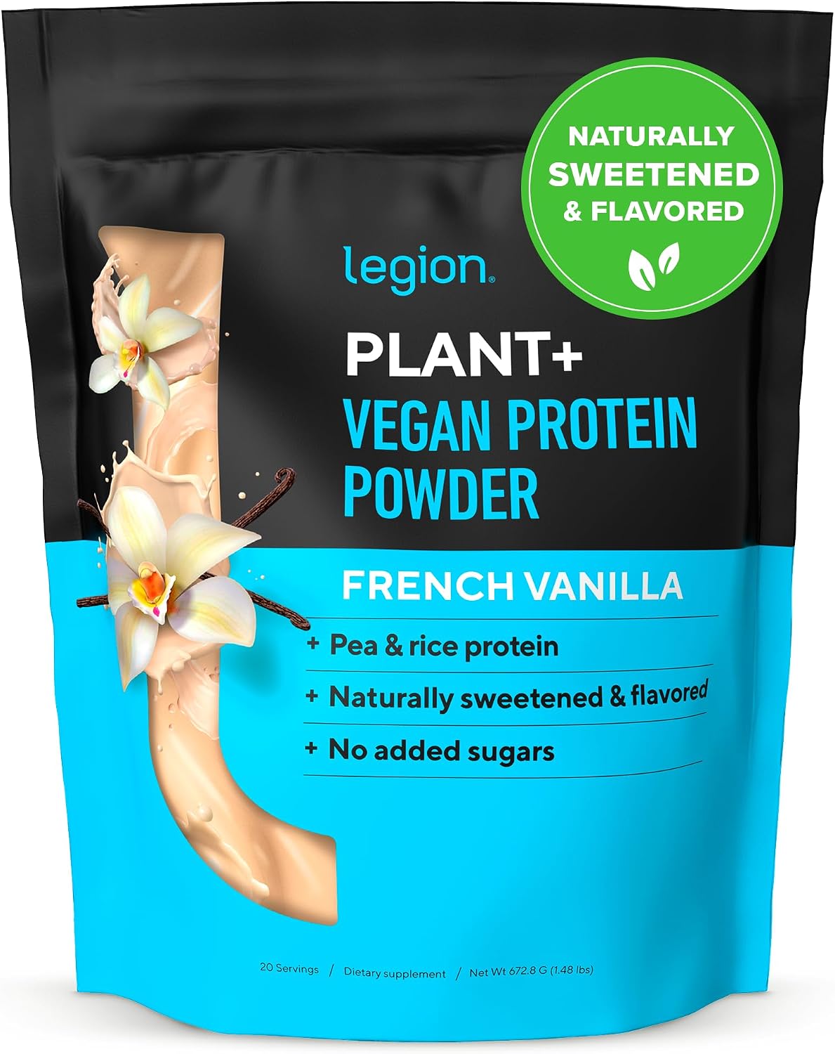 LEGION Plant+ Vegan Protein Powder, Chocolate - Rice and Pea, Plant Based Protein Blend. Gluten Free, GMO Free, Naturally Sweetened and Flavored, 20 Servings, (Chocolate)