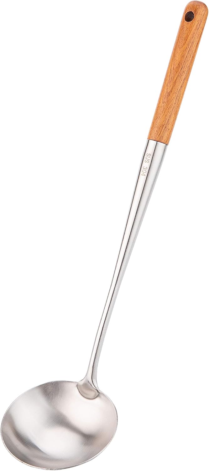 FJNATINH Wok Spatula and Ladle,Skimmer Ladle Tool Set, 17inches Spatula for Wok, 304 Stainless Steel Cooking Utensils