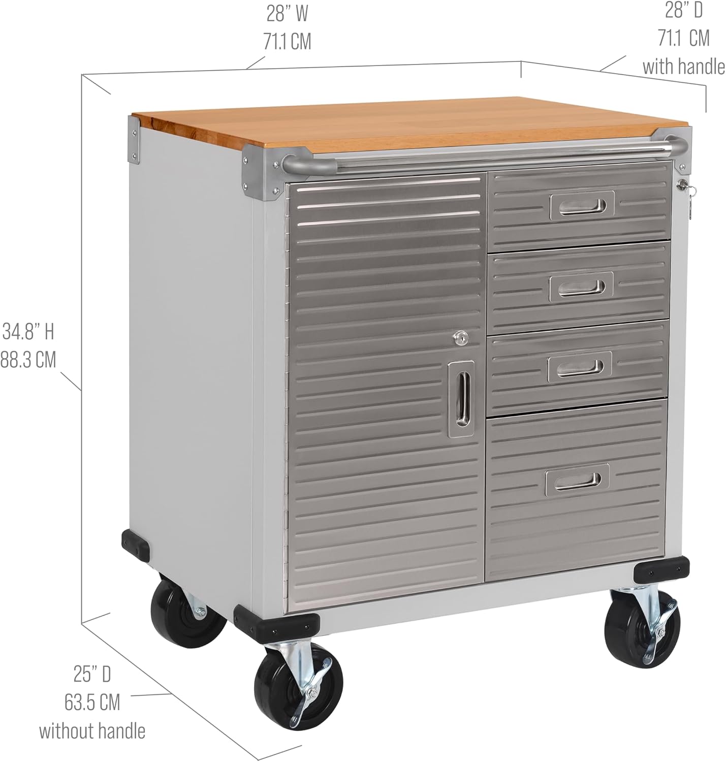 Seville Classics UltraHD Heavy Duty Rolling Cabinet Workbench Table w/Solid Wood Top, Workstation for Garage, Office, Workshop, Granite, 6-Drawer (28" W x 18" D